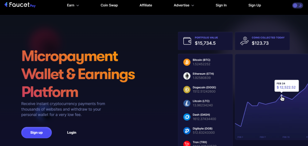 A glimpse into the user-friendly FaucetPay dashboard.
